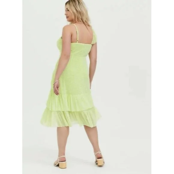 Torrid 1 Womens Yellow Floral Mesh Ruffle Midi Dress Size 1X - Picture 4 of 12